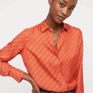 NWT J.Crew Collection 100% Silk Shirt Pants Set in Sunset Chain